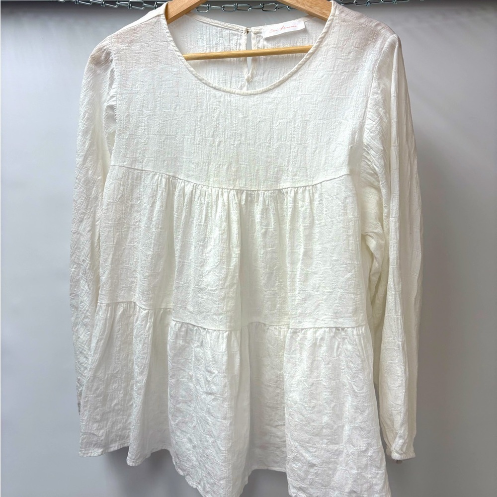 Ces Femme White Tiered Blouse with Long Sleeves